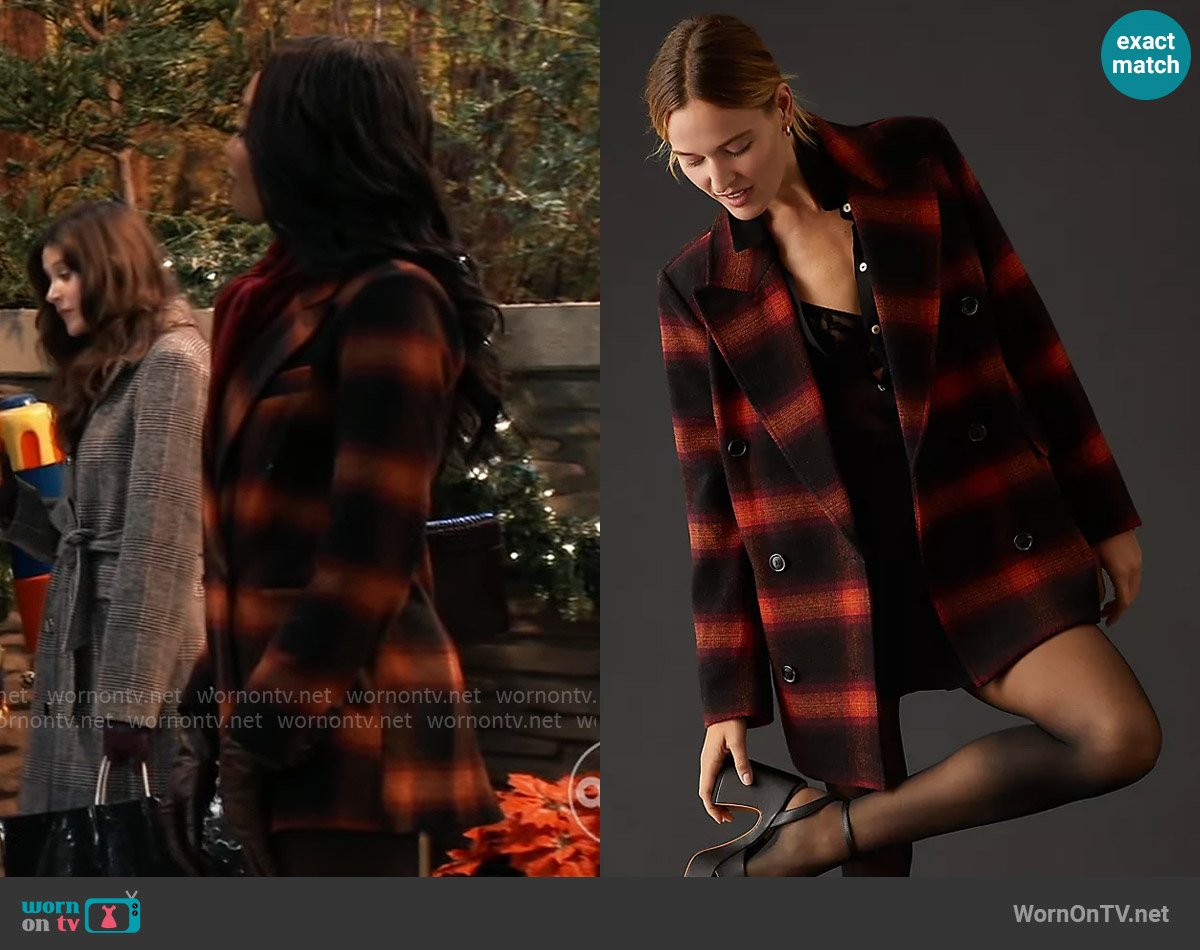 Avec Les Filles Double-Breasted Plaid Blazer worn by Jordan Ashford (Tanisha Mariko Harper) on General Hospital