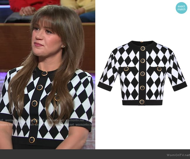 Balmain Diamond Patterned Knitted Cropped Top worn by Kelly Clarkson on The Kelly Clarkson Show