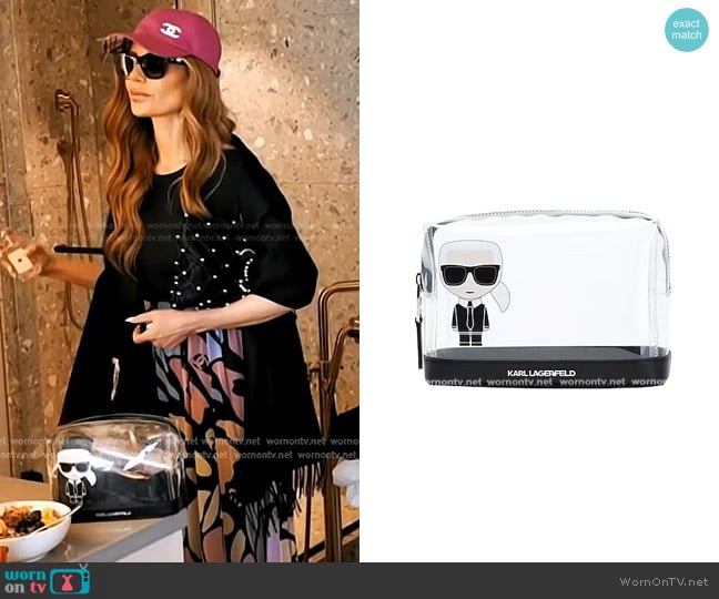 Karl Lagerfeld PVC Karlito Print Cosmetic Pouch worn by Dorit Kemsley on The Real Housewives of Beverly Hills