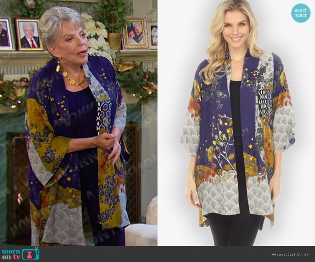 Citron Bohemian Mixed Art Silk Kimono Jacket worn by Julie Olson Williams (Susan Seaforth Hayes) on Days of our Lives