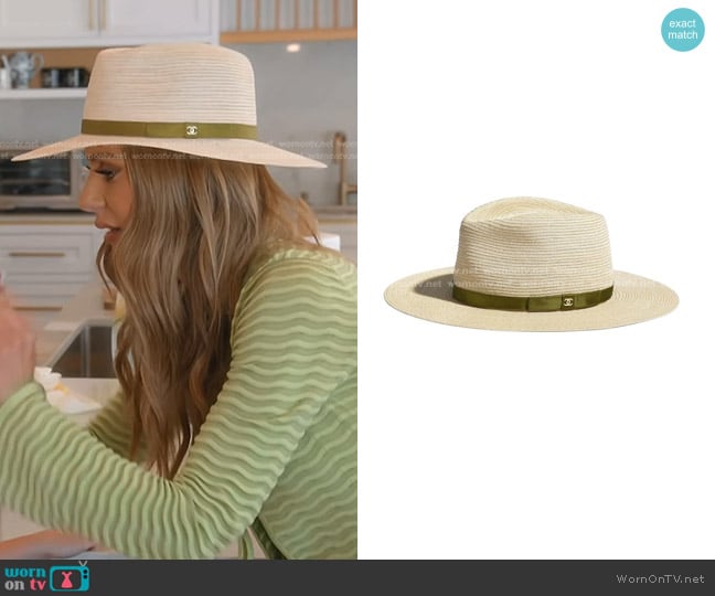 Chanel Ribbon Coco Mark Straw Hat worn by Dorit Kemsley on The Real Housewives of Beverly Hills