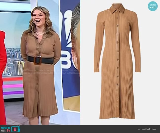 Toccin x RTR Camel Variegated Rib Knit Leather Combo Dress worn by Jenna Bush Hager on Today