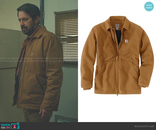 Paul’s camel brown jacket on No Good Deed