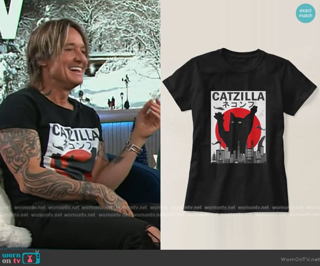 James Michael Harber Catzilla Japanese Sunset Style Cat Kitten T-Shirt worn by Keith Urban on The Kelly Clarkson Show