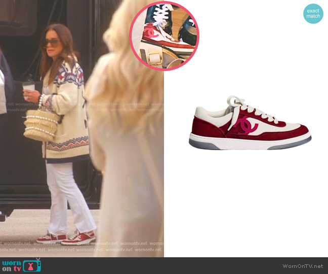 Chanel CC Trainers in Burgundy Suede Kidskin worn by Kyle Richards on The Real Housewives of Beverly Hills