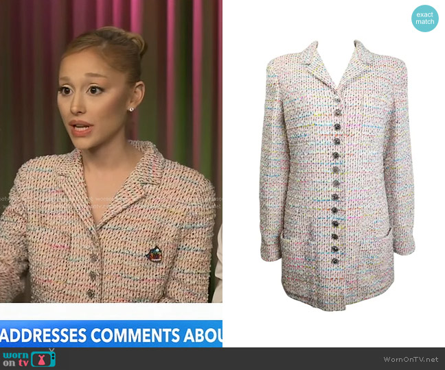 Chanel  Multi-Coloured Tweed Jacket worn by Ariana Grande on Good Morning America