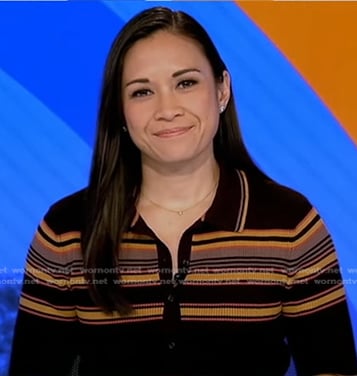 Christiane Cordero’s black striped polo top on Good Morning America