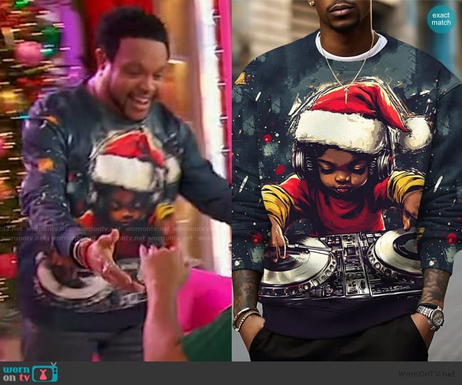 Jawn’s DJ Christmas sweater on Sherri