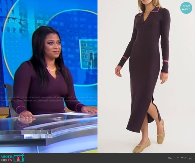 Marine Layer Contrast Trim Long Sleeve Polo Sweater Dress worn by Morgan Norwood on Good Morning America