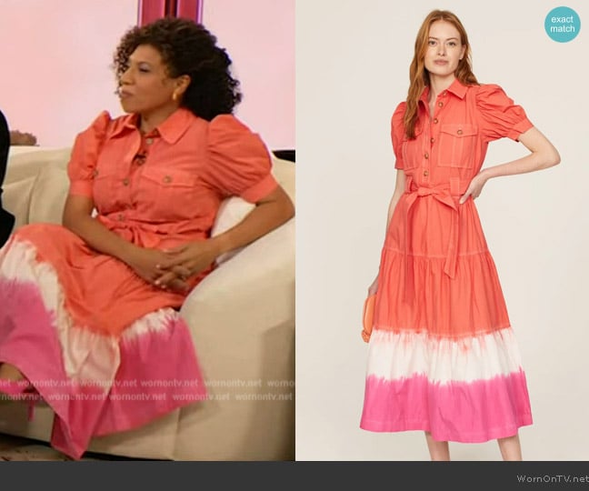 Derek Lam Pink Dip Dye Midi Dress worn by Damona Hoffman on The Drew Barrymore Show