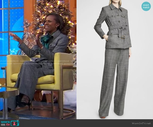 Dries Van Noten Vardia Belted Wool Utility Jacket and Pantery Trousers worn by Deborah Roberts on Good Morning America