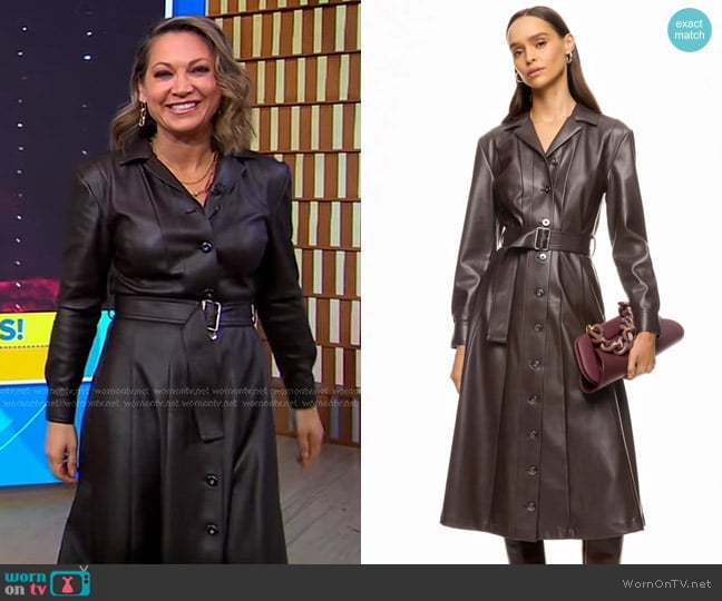 Eudon Choi Collective Faux Leather Corset Detail Midi Dress worn by Ginger Zee on Good Morning America