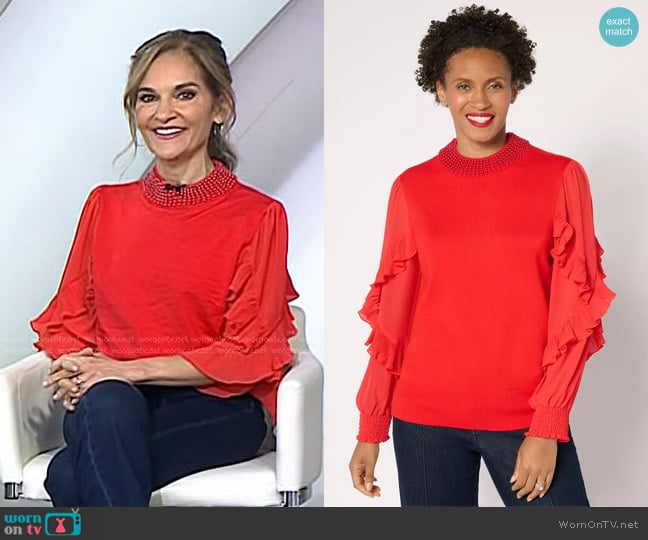 Fierce by Mally Jules Embellished Mock Neck Sweater worn by Joy Bauer on Today