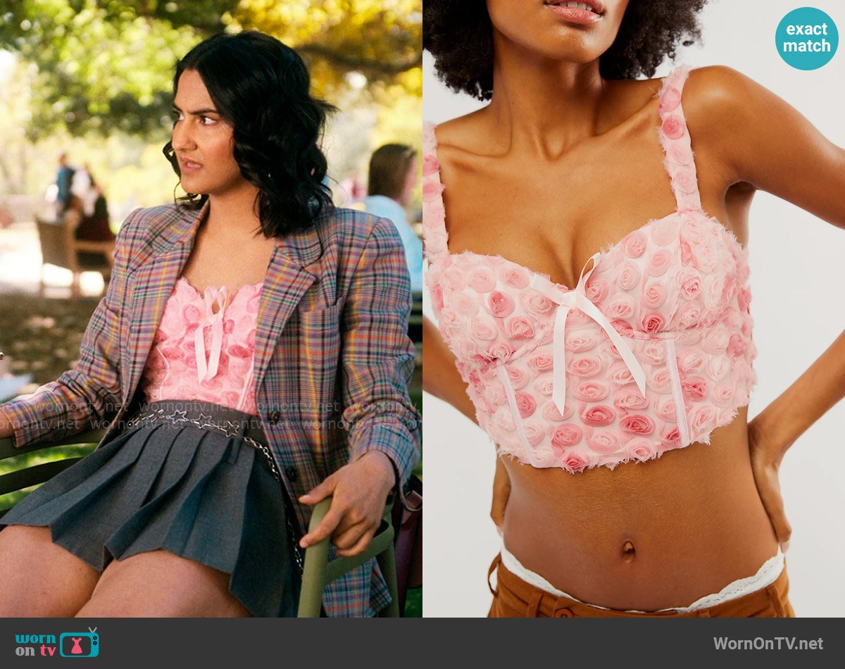 For Love & Lemons Skye Bustier Top worn by Bela Malhotra (Amrit Kaur) on The Sex Lives of College Girls