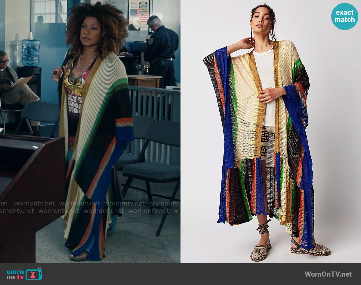 Free People Sea Vista Stripe Ruffle Kimono in Lava worn by Viola Marsette (Lorraine Toussaint) on The Equalizer