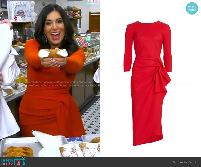 Chiara Boni La Petite Robe Gathered Side Midi-Dress in Passion worn by Alicia Vitarelli on Good Morning America