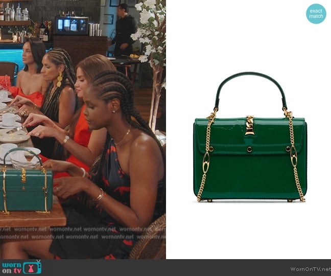 Gucci Green Patent Sylvie 1969 Satchel worn by Ubah Hassan on The Real Housewives of New York City