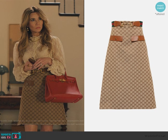 Gucci Horsebit GG canvas midi skirt worn by Margo Starling (Linda Cardellini) on No Good Deed