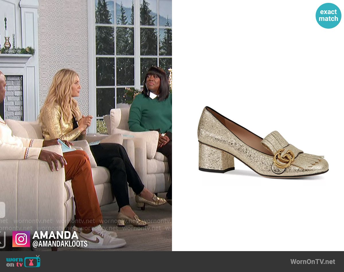 Gucci Marmont Metallic Mid-Heel Pumps worn by Amanda Kloots on The Talk