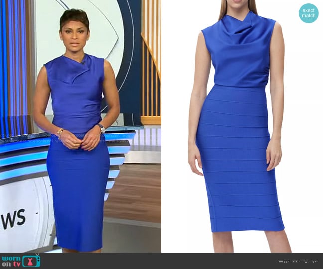 Jericka’s blue bandage pencil skirt on CBS Evening News