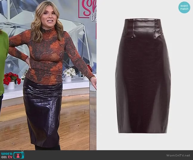 Veronica Beard Holmes Vegan Leather Pencil Skirt in Plum worn by Jenna Bush Hager on Today