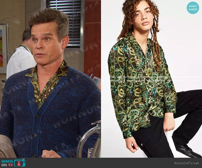 INC International Concepts Regular-Fit Snake-Print Camp Shirt worn by Leo Stark (Greg Rikaart) on Days of our Lives