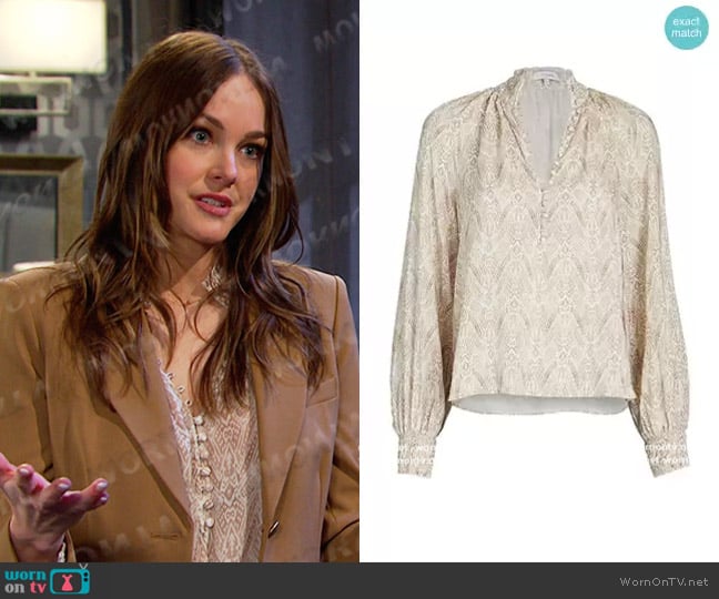 Intermix Perry Printed Modal Blouse in Multi worn by Stephanie Johnson (Abigail Klein) on Days of our Lives