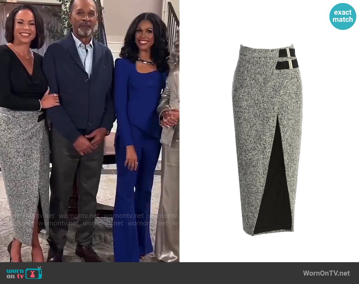 JLuxLabel Giselle Tweed Slit Skirt worn by Nicole Dupree Richardson (Daphnee Duplaix) on Beyond the Gates