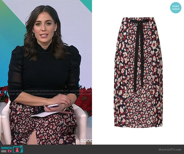 Jason Wu Floral Print Crepe de Chine Midi Skirt worn by Hallie Jackson on Today