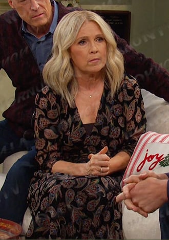 Jennifer's black paisley print dress on Days of our Lives