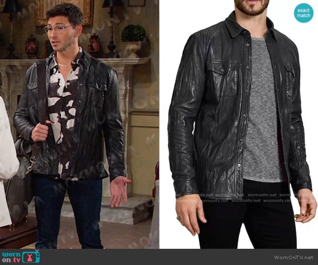 John Varvatos Lionel Slim Fit Leather Jacket worn by Alexander Kiriakis (Robert Scott Wilson) on Days of our Lives