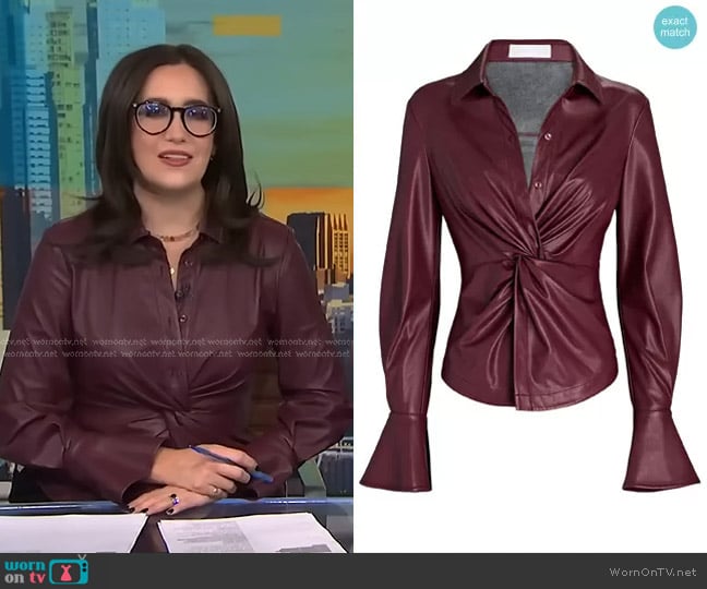 Simkhai Louisa Twist Front Vegan Leather Shirt worn by Savannah Sellers on NBC News Daily