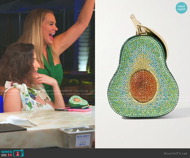 Judith Leiber Avocado Crystal-embellished Gold-tone Clutch worn by Bronwyn Newport on The Real Housewives of Salt Lake City