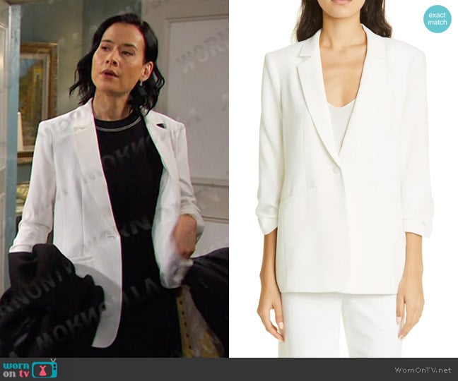 Cinq a Sept Khloe Ruched Sleeve Blazer worn by Amy Choi (Shi Ne Nielson) on Days of our Lives