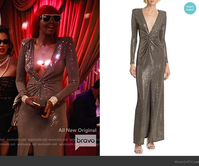 L'Agence Rosetta Metallic Maxi Dress worn by Ubah Hassan on The Real Housewives of New York City