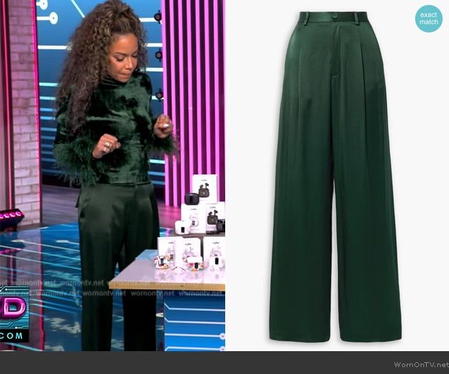 LaPointe Pleated satin straight-leg pants worn by Sunny Hostin on The View