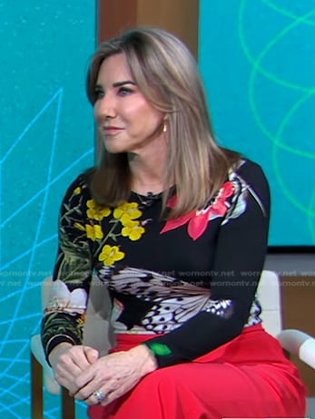 Laura Gassner Otting’s black floral and butterfly print top on Good Morning America