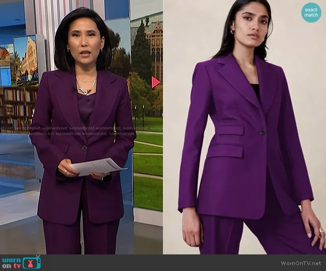 Banana Republic Lido Blazer in Deep Purple worn by Vicky Nguyen on NBC News Daily