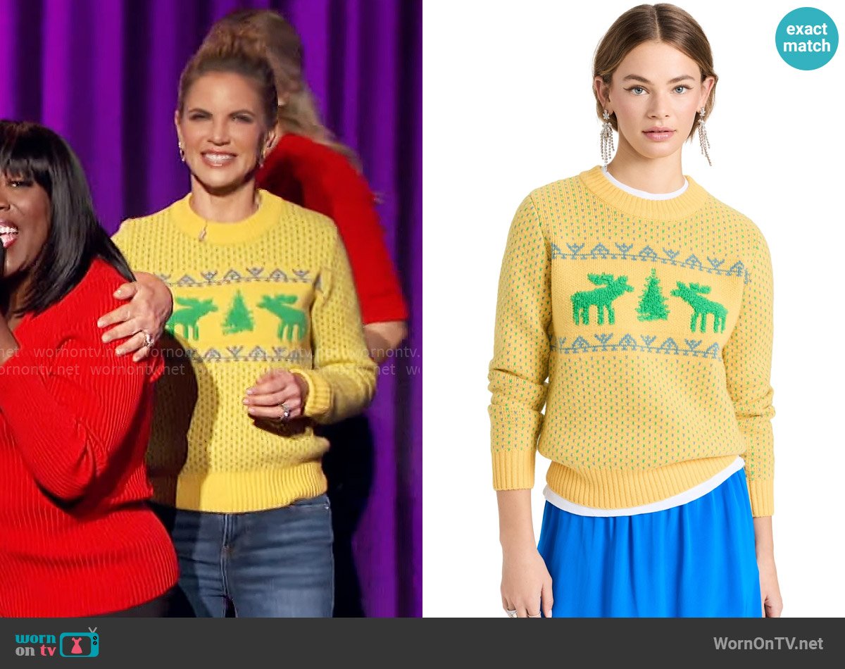 Lingua Franca Chris Nordic Crew Neck Pullover in Canary worn by Natalie Morales on The Talk