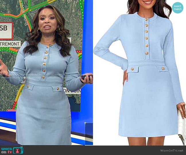 MEROKEETY at Amazon Long Sleeve Bodycon Sweater Dress in Light Blue worn by Adelle Caballero on Today