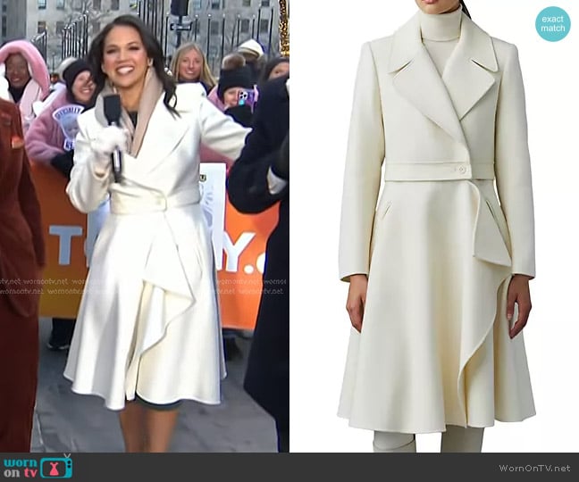 Mackage Rose Wool and Leather Coat in Cream worn by Laura Jarrett on Today