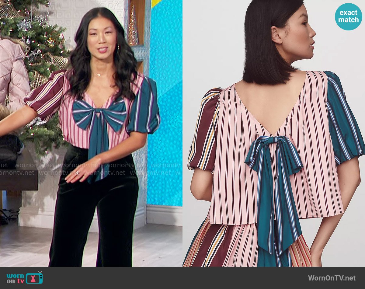 Maeve at Anthropologie Taffeta Bow Swing Blouse worn by Chi-Lan Lieu on The Talk