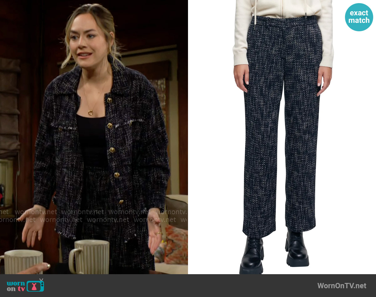 Maje Pilaga Cropped Wide Leg Tweed Pants worn by Hope Logan (Annika Noelle) on The Bold and the Beautiful