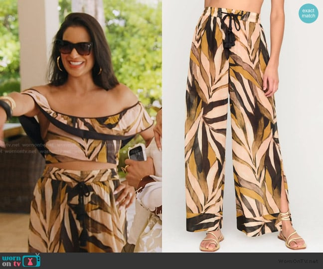 Marie Oliver Ariel Coverup Pants in Tropical Sand worn by Jessel Taank on The Real Housewives of New York City