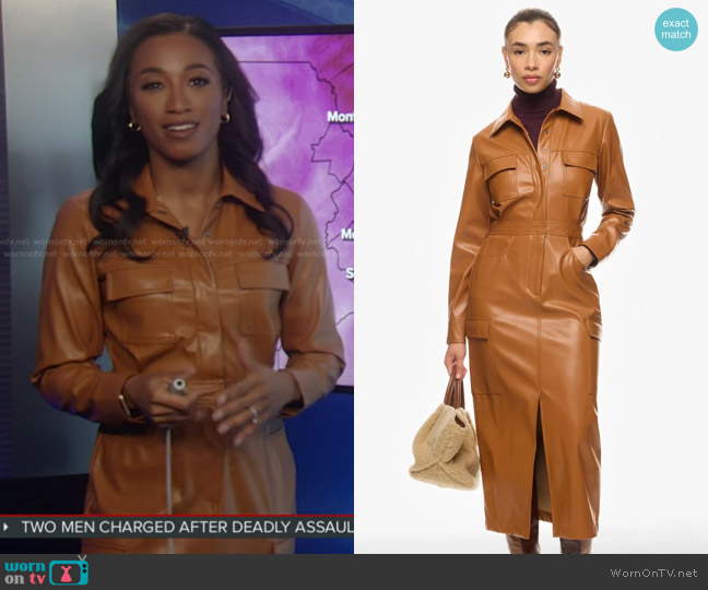 Marissa Webb Collective Front Slit Leather Shirt Dress worn by Brittany Bell on Good Morning America