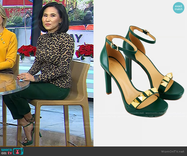 MICHAEL Michael Kors Margot Platform Heel Sandals in Jewel Green worn by Vicky Nguyen on Today