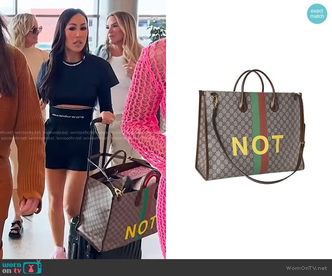 Gucci Natural Fake/Not Print Large Tote Bag worn by Angie Katsanevas on The Real Housewives of Salt Lake City