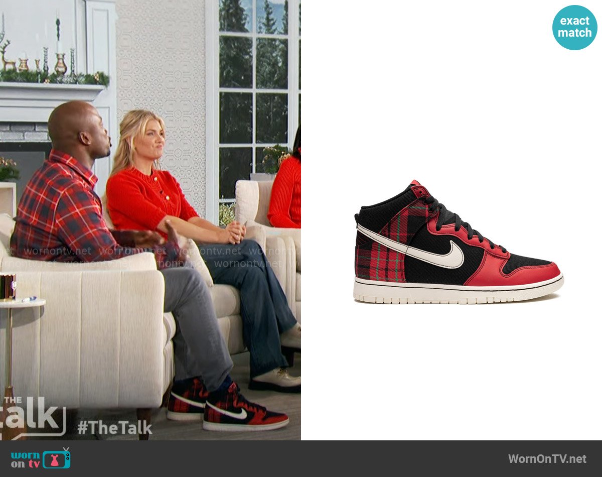 Nike Dunk High Sneakers in Plaid Black Red worn by Akbar Gbajabiamila on The Talk