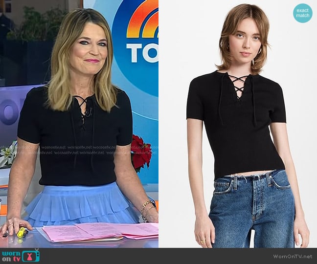 Nili Lotan Wells Lace Up Sweater worn by Savannah Guthrie on Today