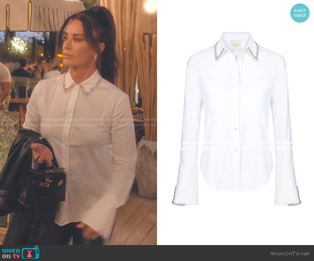 TWP Bessette Crystal Accent Button-Up Shirt worn by Kyle Richards on The Real Housewives of Beverly Hills